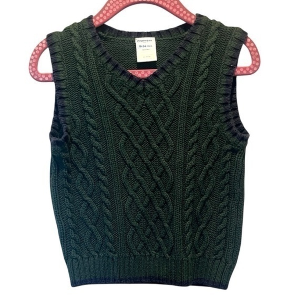 Gymboree Boy’s B Neck Cable Knit Sweater Size 18-24 Months Green Navy Blue